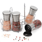 Bugucat Salt and Pepper Mill 2pcs, Stainless Steel Spice Mill with Adjustable Ceramic Grinder, Chili Mill, Refillable Salt Mill & Pepper Shaker, Empty Ceramic Mill, Pepper, Chili