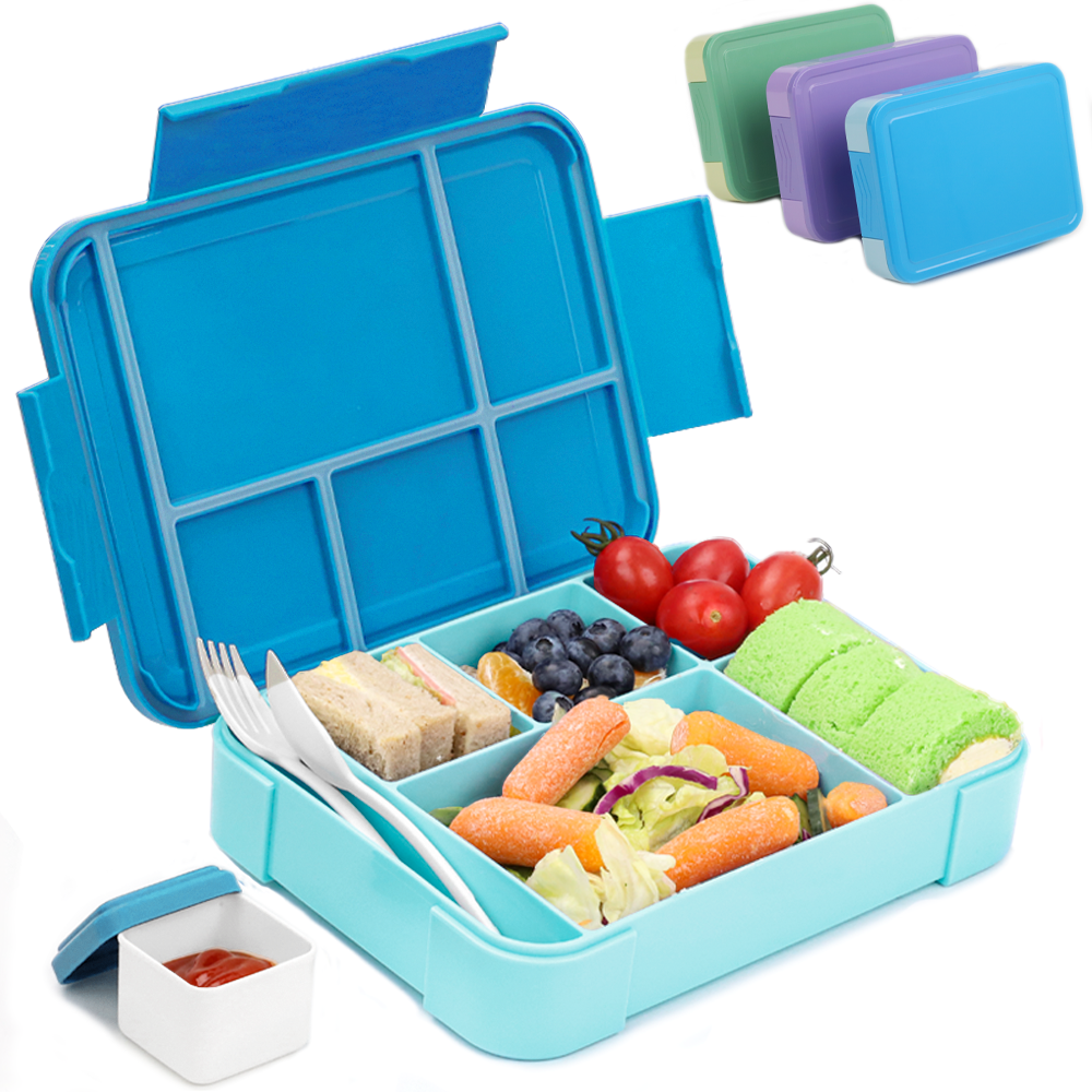 Fiambrera Bugucat 1330ML, fiambrera bento box fiambrera hermética antigoteo con 5 compartimentos y juego de cubiertos, fiambrera fiambrera fiambrera para microondas lavavajillas, fiambrera para adultos niños