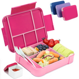 Bugucat Lunchbox 1330 ml, auslaufsichere Bento-Box mit 5 Fächern und Besteck, Lunchbehälter für Kinder und Erwachsene, Lebensmittelaufbewahrungsbehälter mit auslaufsicherem Silikonring, geeignet für Mikrowelle und Spülmaschine