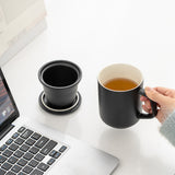 Teacup with Lid and Strainer, 375ml Tea Mug, Porcelain Teacups for Steeping Tea