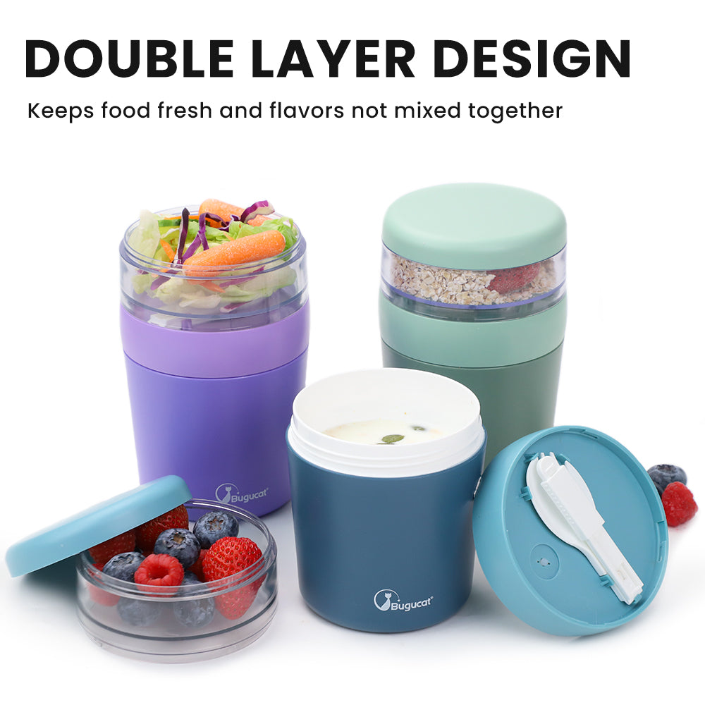 Cereal Cup,Yogurt Cups Plastic Milk Jar with Lids and Spoon,Leak-Proof Breakfast Container