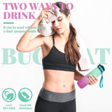 Bugucat Water Bottle 1000ML, Drinks Bottle with Straw and Time Markings, Leak Proof Sport Jug Reusable, BPA Free Tritan Water Storage Container for Gym Outdoor Cycling Fitness Outdoor, 1 Click Open