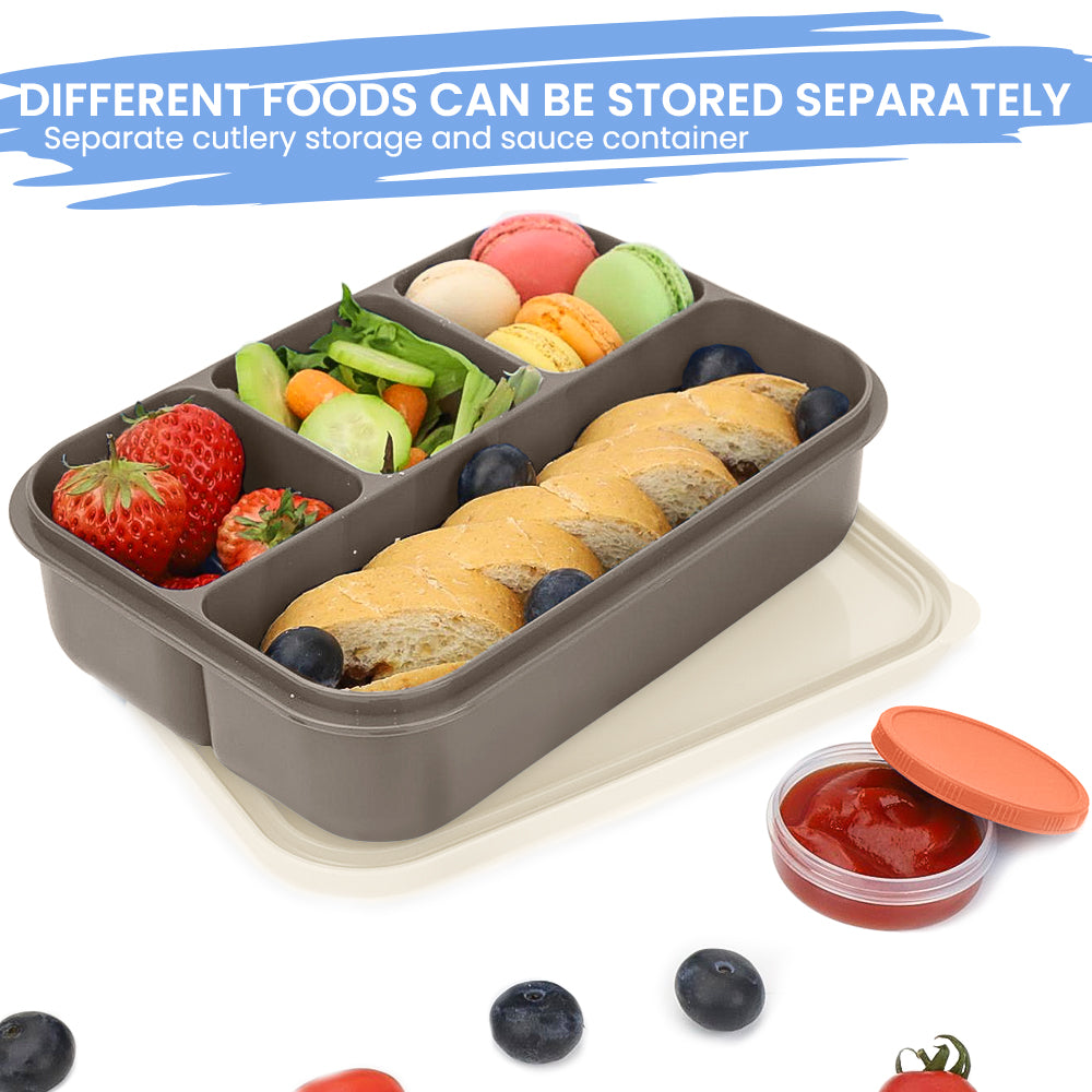 Bugucat Lunch Box 1300ML, Kids Adult Bento Box with 4 Compartments and Tableware, Reusable Food Container for School Work and Travel, Lunch Containers Microwave & Dishwasher, BPA Free