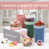 Bugucat Cereal Cup 760ml+230ml, Yogurt Cups Plastic Milk Jar With Lids and Spoon,Leak-Proof Breakfast Container Yoghurt Pot With Sauce Container,Yoghurt Container for Oatmeal Porridge Fruit Salad