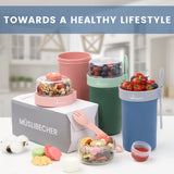 Bugucat Cereal Cup 760ml+230ml, Yogurt Cups Plastic Milk Jar With Lids and Spoon,Leak-Proof Breakfast Container Yoghurt Pot With Sauce Container,Yoghurt Container for Oatmeal Porridge Fruit Salad