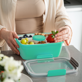 Bugucat Bentobox 2000ML 2 Set, Lunch Box Salad Lunch Container to Go with 4 Compartment Tray, Salad Bowl with Dressing Container, Meal Prep to Go Containers for Food Fruit Snack, Built-in Reusable Spoon