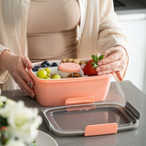 Bugucat Bentobox 2000ML 2 Set, Lunch Box Salad Lunch Container to Go with 4 Compartment Tray, Salad Bowl with Dressing Container, Meal Prep to Go Containers for Food Fruit Snack, Built-in Reusable Spoon