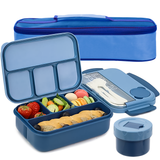 Bugucat Lunch Box 1300ML, Kids Adult Bento Box with 4 Compartments and Tableware, Reusable Food Container for School Work and Travel, Lunch Containers Microwave & Dishwasher, BPA Free