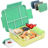Bugucat Lunchbox 1330 ml, auslaufsichere Bento-Box mit 5 Fächern und Besteck, Lunchbehälter für Kinder und Erwachsene, Lebensmittelaufbewahrungsbehälter mit auslaufsicherem Silikonring, geeignet für Mikrowelle und Spülmaschine
