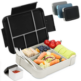 Bugucat Lunchbox 1330 ml, auslaufsichere Bento-Box mit 5 Fächern und Besteck, Lunchbehälter für Kinder und Erwachsene, Lebensmittelaufbewahrungsbehälter mit auslaufsicherem Silikonring, geeignet für Mikrowelle und Spülmaschine