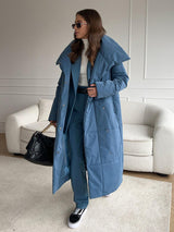 Lange Baumwolljacke, Stehkragen lockerer Freizeitmantel, warm, Winter