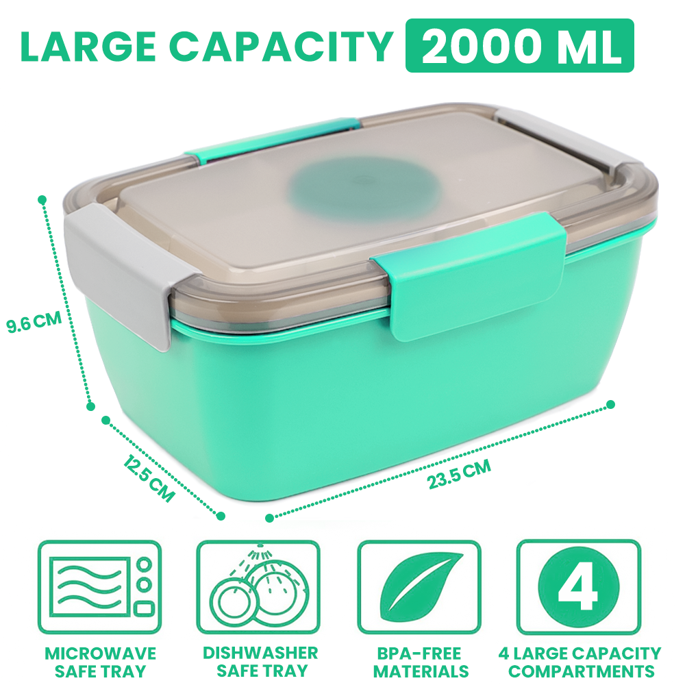 Salad Bowl 2000ML 2 Set, Leak-Proof Bento Box Lunch Box  Dishwasher Microwave Safe BPA-Free