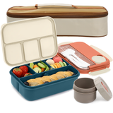 Bugucat Lunchbox 1300 ml, Bento-Box für Kinder und Erwachsene mit 4 Fächern und Geschirr, wiederverwendbarer Lebensmittelbehälter für Schule, Arbeit und Reisen, Lunchbehälter für Mikrowelle und Spülmaschine, BPA-frei