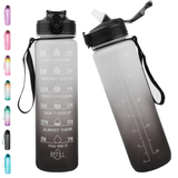 Bugucat Water Bottle 1000ML, Drinks Bottle with Straw and Time Markings, Leak Proof Sport Jug Reusable, BPA Free Tritan Water Storage Container for Gym Outdoor Cycling Fitness Outdoor, 1 Click Open