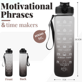 Bugucat Water Bottle 1000ML, Drinks Bottle with Straw and Time Markings, Leak Proof Sport Jug Reusable, BPA Free Tritan Water Storage Container for Gym Outdoor Cycling Fitness Outdoor, 1 Click Open