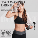 Bugucat Water Bottle 1000ML, Drinks Bottle with Straw and Time Markings, Leak Proof Sport Jug Reusable, BPA Free Tritan Water Storage Container for Gym Outdoor Cycling Fitness Outdoor, 1 Click Open