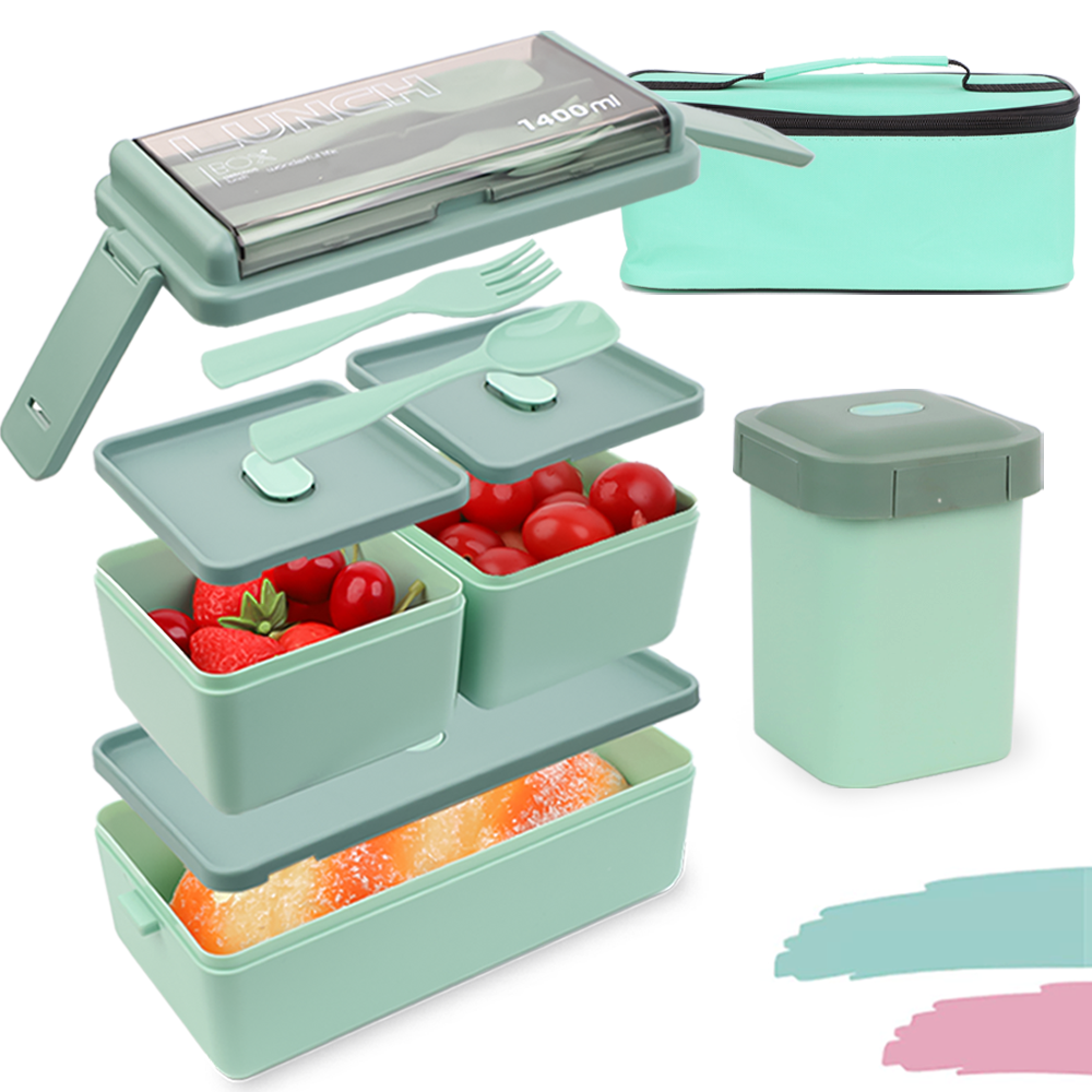 Lunch Box 1400ML Set, Bento Box Leak-Proof Dishwasher Microwave Safe BPA-Free
