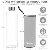 Bouteille en verre Bugucat 1000 ML, gourde en verre avec couvercle de protection en acier inoxydable, gourde étanche en verre borosilicaté, carafe pour smoothies jus eau et boissons, sans BPA