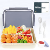 Bugucat Fiambrera 1250ML, Caja Bento a Prueba de Fugas con 3 Compartimentos y Cubiertos Contenedores de Almuerzo para Niños Adultos Contenedor de Almacenamiento de Alimentos con Anillo de Silicona a Prueba de Fugas Apto para Microondas y Lavavajillas