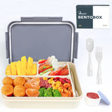 Bugucat Lunch Box 1250ML,Leak-Proof Bento Box with 3 Compartments and Cutlery Lunch Containers for Kids Adult Food Storage Container with Leak-proof silicone ring Suitable for Microwave and Dishwasher