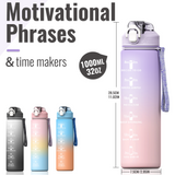Bugucat Trinkflasche 1000 ML,Wasserflasche Water Bottle Auslaufsichere Sportflasche mit Strohhalm und Zeitmarkierungen Große,Water Jug für Home-Office Fitness Camping Outdoor Fahrrad,BPA Frei