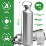 Bugucat Trinkflasche Edelstahl 1000ML,Auslaufsicher Wasserflasche Kletterflasche Thermosflasche Kohlensäure Geeignet Wiederverwendbare Sportflasche Isolierte Thermosflasche für kalte Heiße Getränke