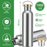Bugucat Trinkflasche Edelstahl 1000ML,Auslaufsicher Wasserflasche Kletterflasche Thermosflasche Kohlensäure Geeignet Wiederverwendbare Sportflasche Isolierte Thermosflasche für kalte Heiße Getränke