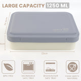 Bugucat Fiambrera 1250ML, Caja Bento a Prueba de Fugas con 3 Compartimentos y Cubiertos Contenedores de Almuerzo para Niños Adultos Contenedor de Almacenamiento de Alimentos con Anillo de Silicona a Prueba de Fugas Apto para Microondas y Lavavajillas