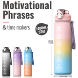 Bugucat Trinkflasche 1000 ML,Wasserflasche Water Bottle Auslaufsichere Sportflasche mit Strohhalm und Zeitmarkierungen Große,Water Jug für Home-Office Fitness Camping Outdoor Fahrrad,BPA Frei