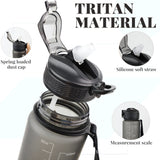 Bugucat Water Bottle 1000ML, Drinks Bottle with Straw and Time Markings, Leak Proof Sport Jug Reusable, BPA Free Tritan Water Storage Container for Gym Outdoor Cycling Fitness Outdoor, 1 Click Open