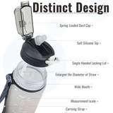 Bugucat Trinkflasche 1000 ML,Wasserflasche Water Bottle Auslaufsichere Sportflasche mit Strohhalm und Zeitmarkierungen Große,Water Jug für Home-Office Fitness Camping Outdoor Fahrrad,BPA Frei