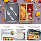 Bugucat Fiambrera 1250ML, Caja Bento a Prueba de Fugas con 3 Compartimentos y Cubiertos Contenedores de Almuerzo para Niños Adultos Contenedor de Almacenamiento de Alimentos con Anillo de Silicona a Prueba de Fugas Apto para Microondas y Lavavajillas