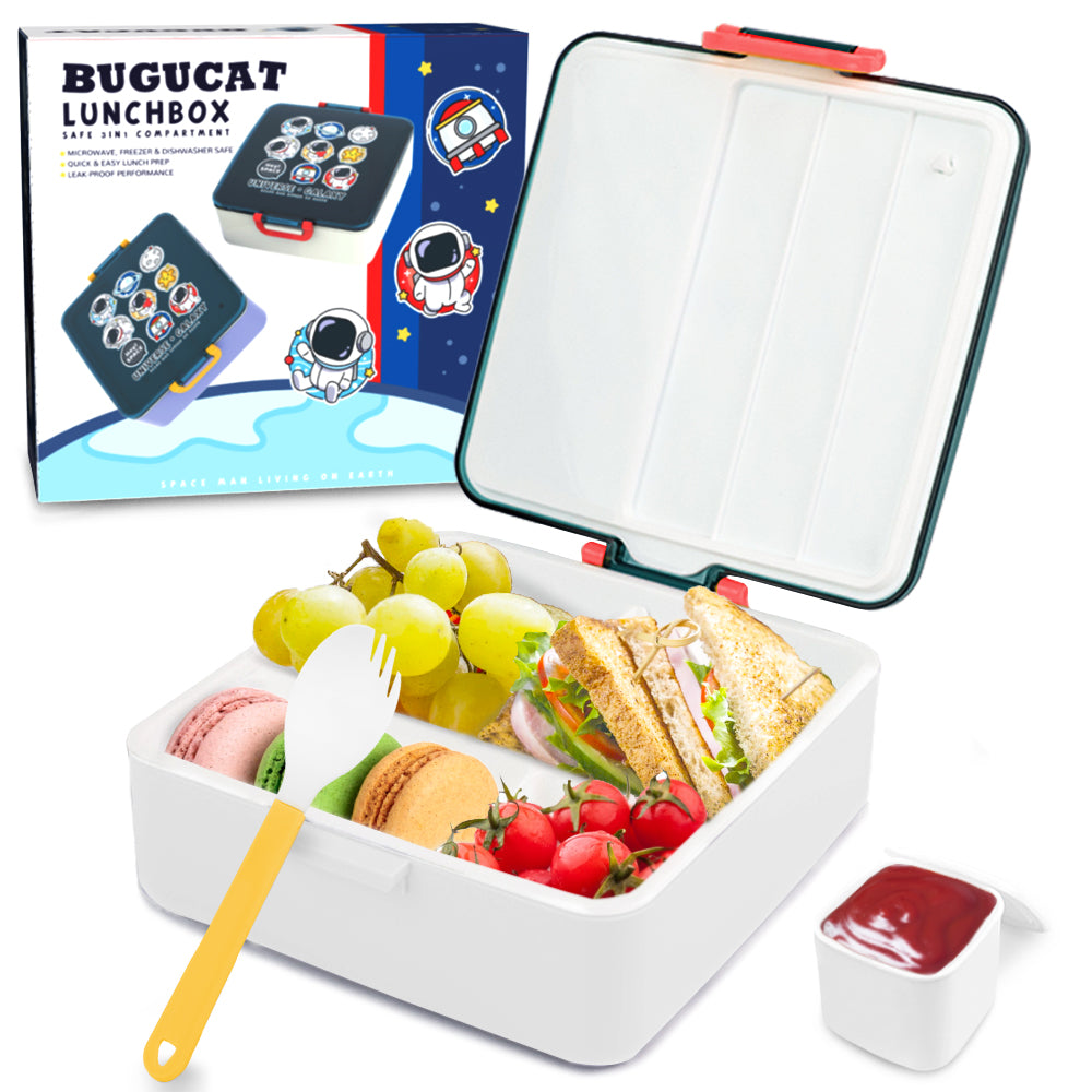 Bugucat Bento Lunch Box 1300ML,Kids Lunch Box Bento Boxes with 4 Compa