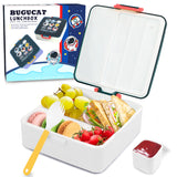 Bugucat Bento-Lunchbox 1300 ml, Bento-Box mit 4 Fächern und Besteck, Lebensmittelbehälter, Lunchbox für Kinder, Sandwich-Box, mikrowellen- und spülmaschinenfest, Behälter für die Zubereitung von Mahlzeiten, BPA-frei
