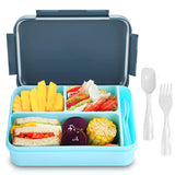 Bugucat Fiambrera 1250ML, Caja Bento a Prueba de Fugas con 3 Compartimentos y Cubiertos Contenedores de Almuerzo para Niños Adultos Contenedor de Almacenamiento de Alimentos con Anillo de Silicona a Prueba de Fugas Apto para Microondas y Lavavajillas