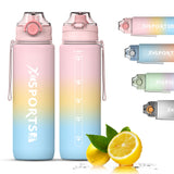 Bugucat Trinkflasche 1L, Wasserflasche mit Zeitmarkierungen Auslaufsicher BPA-Frei, 1 Klick Öffnen in Water Bottle, Sportflasche für Camping Yoga Gym