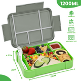 Bugucat Lunch Box 1330ML, Leak-Proof Bento Box with 5 Compartments and Cutlery, Lunch Containers for Kids Adult Food Storage Container with Leak-Proof Silicone Ring Suitable for Microwave Dishwasher