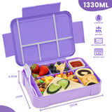 Bugucat Lunch Box 1330ML, Leak-Proof Bento Box with 5 Compartments and Cutlery, Lunch Containers for Kids Adult Food Storage Container with Leak-Proof Silicone Ring Suitable for Microwave Dishwasher