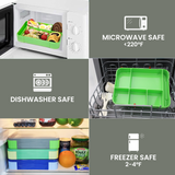 Bugucat Lunch Box 1330ML, Leak-Proof Bento Box with 5 Compartments and Cutlery, Lunch Containers for Kids Adult Food Storage Container with Leak-Proof Silicone Ring Suitable for Microwave Dishwasher