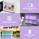 Bugucat Lunch Box 1330ML, Leak-Proof Bento Box with 5 Compartments and Cutlery, Lunch Containers for Kids Adult Food Storage Container with Leak-Proof Silicone Ring Suitable for Microwave Dishwasher