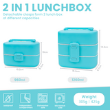 Bugucat Lunchbox für Kinder 1260 ml, 2-in-1 auslaufsichere Bento-Box mit 4 Fächern und Besteck, Lebensmittelbehälter, Lunchbehälter für Schule, Arbeit und Reisen, Mikrowelle und Spülmaschine, BPA-frei