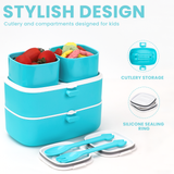 Bugucat Lunch Box for Kids 1260ML, 2 in 1 Leak-Proof Bento Box with 4 Compartments and Cutlery, Food Container Lunch Containers for School Work and Travel, Microwave & Dishwasher, BPA-Free