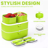 Bugucat Lunch Box for Kids 1260ML, 2 in 1 Leak-Proof Bento Box with 4 Compartments and Cutlery, Food Container Lunch Containers for School Work and Travel, Microwave & Dishwasher, BPA-Free