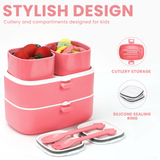 Bugucat Lunch Box for Kids 1260ML, 2 in 1 Leak-Proof Bento Box with 4 Compartments and Cutlery, Food Container Lunch Containers for School Work and Travel, Microwave & Dishwasher, BPA-Free