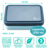Bugucat Fiambrera 1250ML, Caja Bento a Prueba de Fugas con 3 Compartimentos y Cubiertos Contenedores de Almuerzo para Niños Adultos Contenedor de Almacenamiento de Alimentos con Anillo de Silicona a Prueba de Fugas Apto para Microondas y Lavavajillas