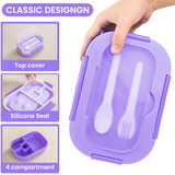 Bugucat Lunch Box 1300ML, Bento Box Brotdose kinder mit 4 Fächern und Besteckset, Vesperdose Frühstücksbox für Mikrowellen Spülmaschinen, Brotzeitbox Brotbüchse für Kinder Erwachsene BPA-Freie