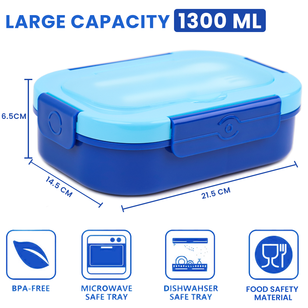 FOOYOO Bento Box for Kids, 3 Compartment, 1050ML, Leak-Proof, BPA-Free, Microwave, Freezer, Dishwasher Safe, Blue