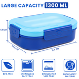 Bugucat Lunch Box 1300ML, Bento Box Brotdose kinder mit 4 Fächern und Besteckset, Vesperdose Frühstücksbox für Mikrowellen Spülmaschinen, Brotzeitbox Brotbüchse für Kinder Erwachsene BPA-Freie
