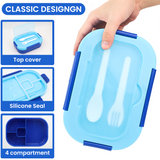 Bugucat Lunch Box 1300ML, Bento Box Brotdose kinder mit 4 Fächern und Besteckset, Vesperdose Frühstücksbox für Mikrowellen Spülmaschinen, Brotzeitbox Brotbüchse für Kinder Erwachsene BPA-Freie
