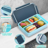 Bugucat Fiambrera 1250ML, Caja Bento a Prueba de Fugas con 3 Compartimentos y Cubiertos Contenedores de Almuerzo para Niños Adultos Contenedor de Almacenamiento de Alimentos con Anillo de Silicona a Prueba de Fugas Apto para Microondas y Lavavajillas